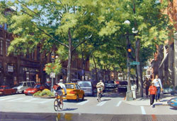William E. Elston, On the Corner II, oil, 36 x 48.