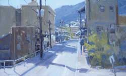 Jill Carver, Morning Shadows, Jerome, oil, 12 x 20.