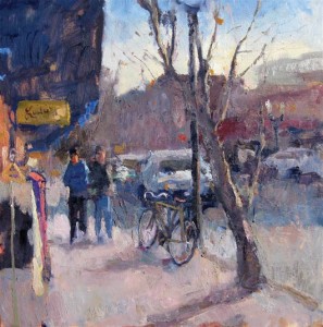 Nathaniel Praska, In Front of Lulu's Boutique, oil, 24 x 24.