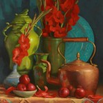 Still Life with Plums and Gladiola by Sarah Blumenschein