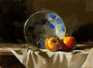 Two Apples, oil, 9 x 12.