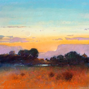 Tom Perkinson, Mesa at Dusk, watercolor/mixed media, 16 x 16.