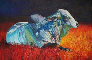 Sharon Markwardt, Big Brahma Blues II, oil, 24 x 36.