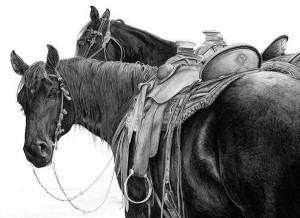 Linda Phillips, Buckaroo Boys, graphite, 18 x 24.