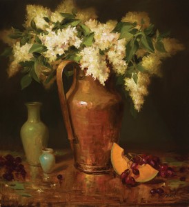 Elizabeth Robbins, Lilacs in Copper, oil, 24 x 22.