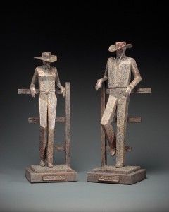 Jeannine Young, Kickin’ Back and Quittin’ Time, bronze, 21 x 8 x 9 and 22 x 8 x 9.