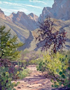 Carol Swinney, Cactus Trail, oil, 14 x 11.