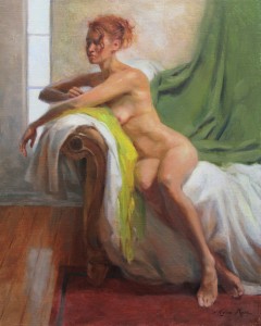 Anna Rose Bain, Figure with Chartreuse Scarf, oil, 20 x 16.