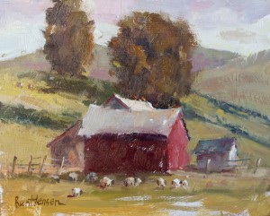Brent Jensen, Red Barn, oil, 8 x 10.