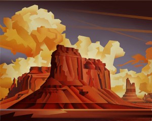 David Jonason, Buttes With Contrails, oil, 24 x 30.