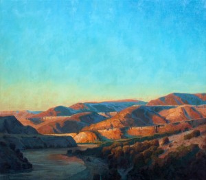 Jerry Markham, Dusk Crossing the Columbia, oil, 30 x 34.