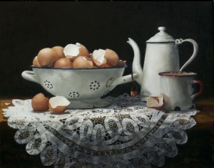 Shirley Gipson, Eggs and Enamel, oil, 16 x 20.