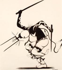 Allan Houser, Apache Gans Dancer, pen/ink, 14 x 12. Fred Jones Jr. Museum of Art; The University of Oklahoma, Norman. Courtesy of Allan Houser Inc.