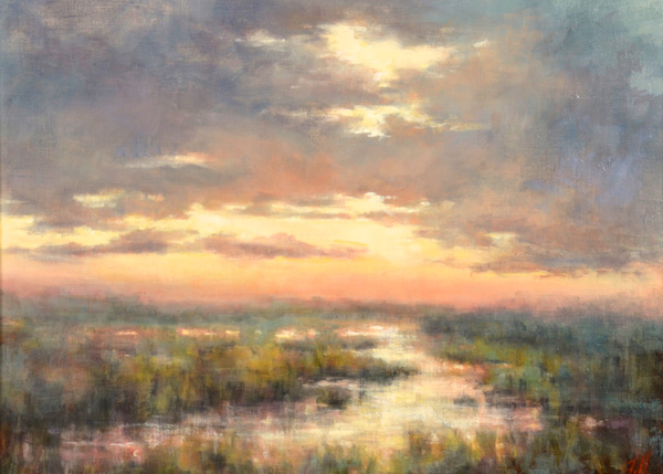 Judy Fuller, Sunrise Storm, oil, 18 x 24.