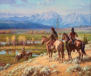 Martin Grelle, Scouts on the Buffalo Fork, oil, 40 x 48, at the Jackson Hole Art Auction. Estimate: $75,000-$125,000.