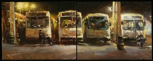 Hsin-Yao Tseng | Study of Night Guard (diptych), oil, 11 x 28.