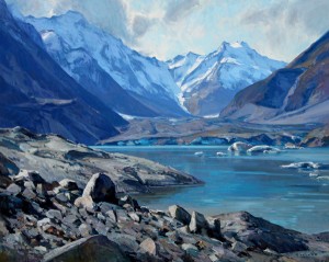 Josh Elliott, Tasman Glacier, oil, 24 x 30.