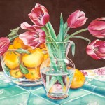 Lemons and Tulips, watercolor, 22 x 30.