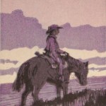 Sunset Rider, woodblock, 6 x 4.