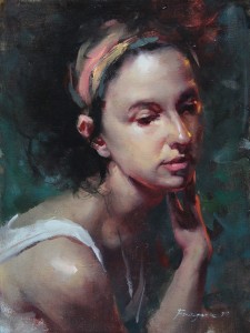 Fongwei Liu, Lost in Thought, oil, 12 x 9.