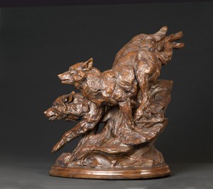 Tim Shinabarger, Moonlight Hunters, bronze, 28 x 31 x 15.