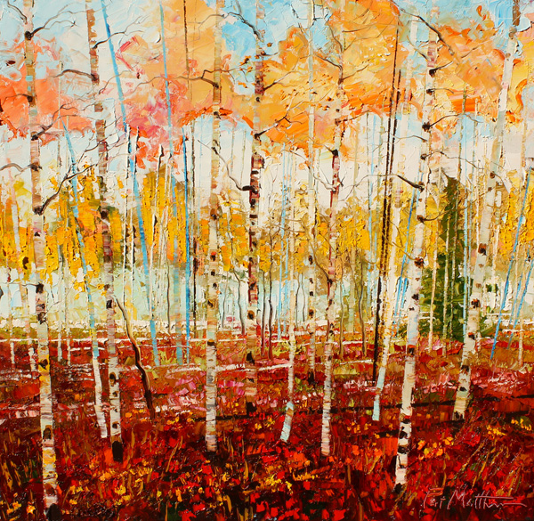 Pat Matthews, Crimson Symphony, oil, 30 x 30.