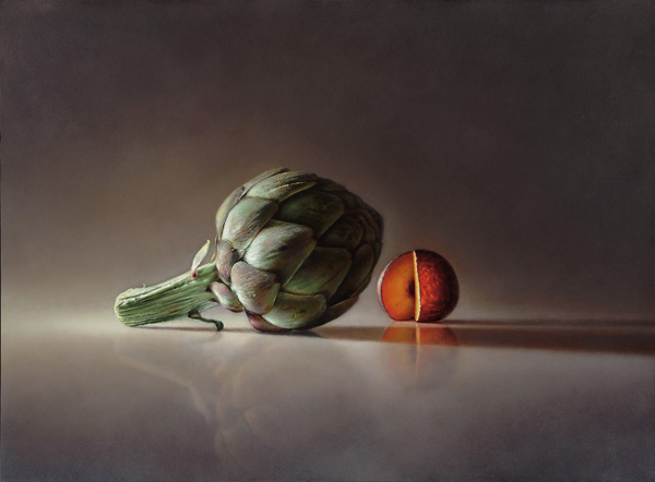 Philip Jackson, Transitory Reflections: Artichoke and Plum, oil, 16 x 18.