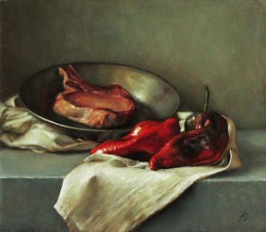 Michael DeVore, Pork Chop and Poblanos, oil, 16 x 14. Michael DeVore, Pork Chop and Poblanos, oil, 16 x 14.