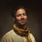 Michael DeVore, Self Portrait in Yellow Scarf, oil, 20 x 24.