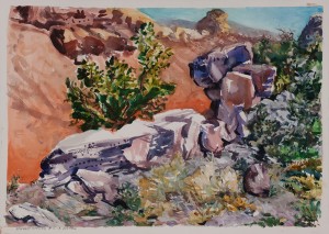 Ralph Nagel, Stacked Stones, watercolor, 30 x 41.