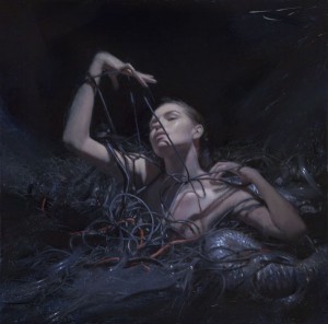 Casey Baugh, Engulfed, oil, 12 x 12.