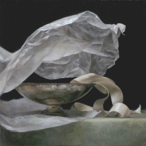 Wax Paper and Ribbon, oil, 12 x 12.