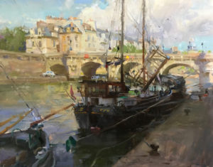 Kyle Ma, Boats at Pont Neuf, oil, 16 x 20.
