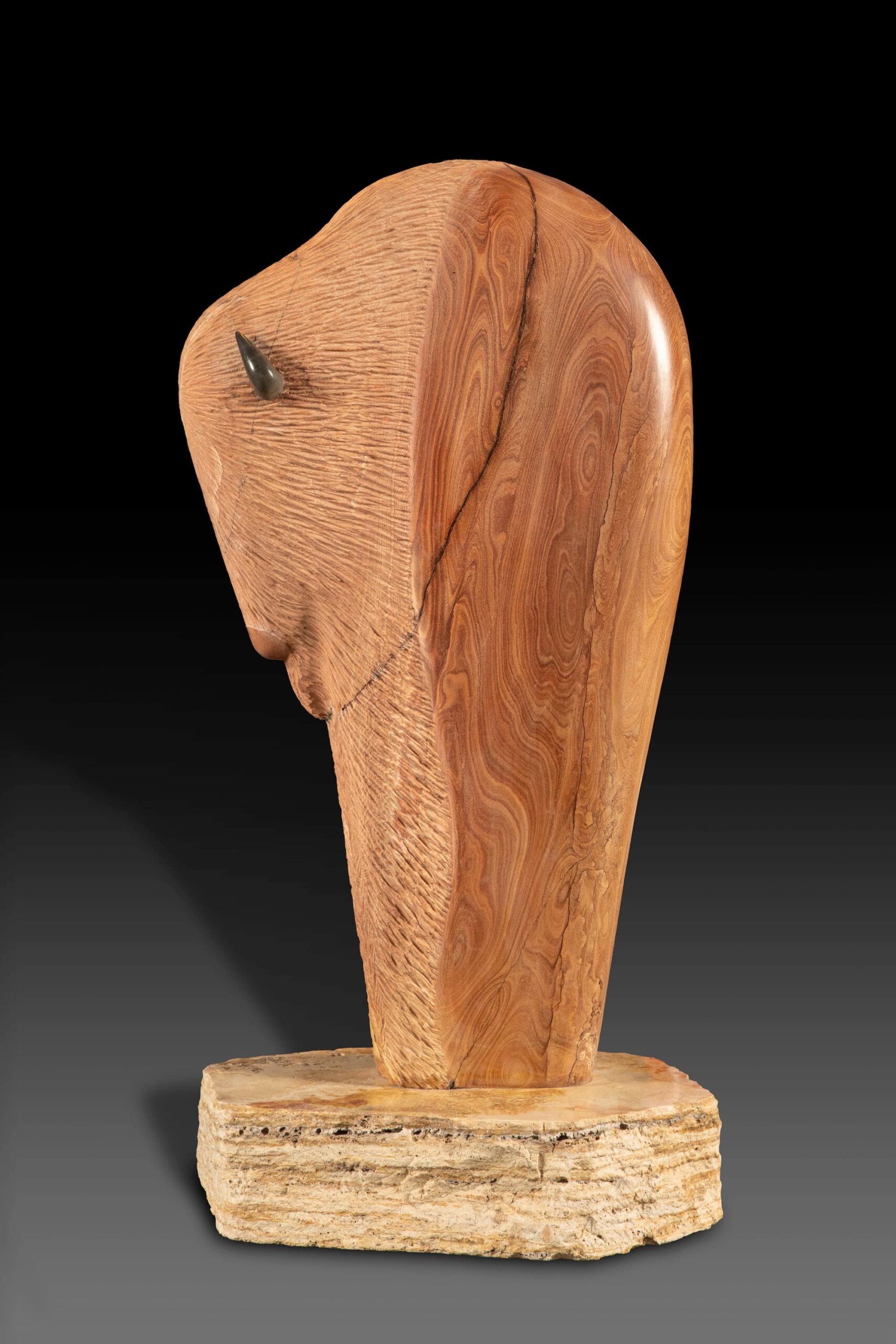 Jess Davila, Prairie Spirit, sandstone/travertine, 33 x 16 x 15.